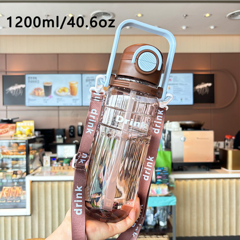 Damen große transparente Trinkflasche mit integriertem Tragegriff Karnz