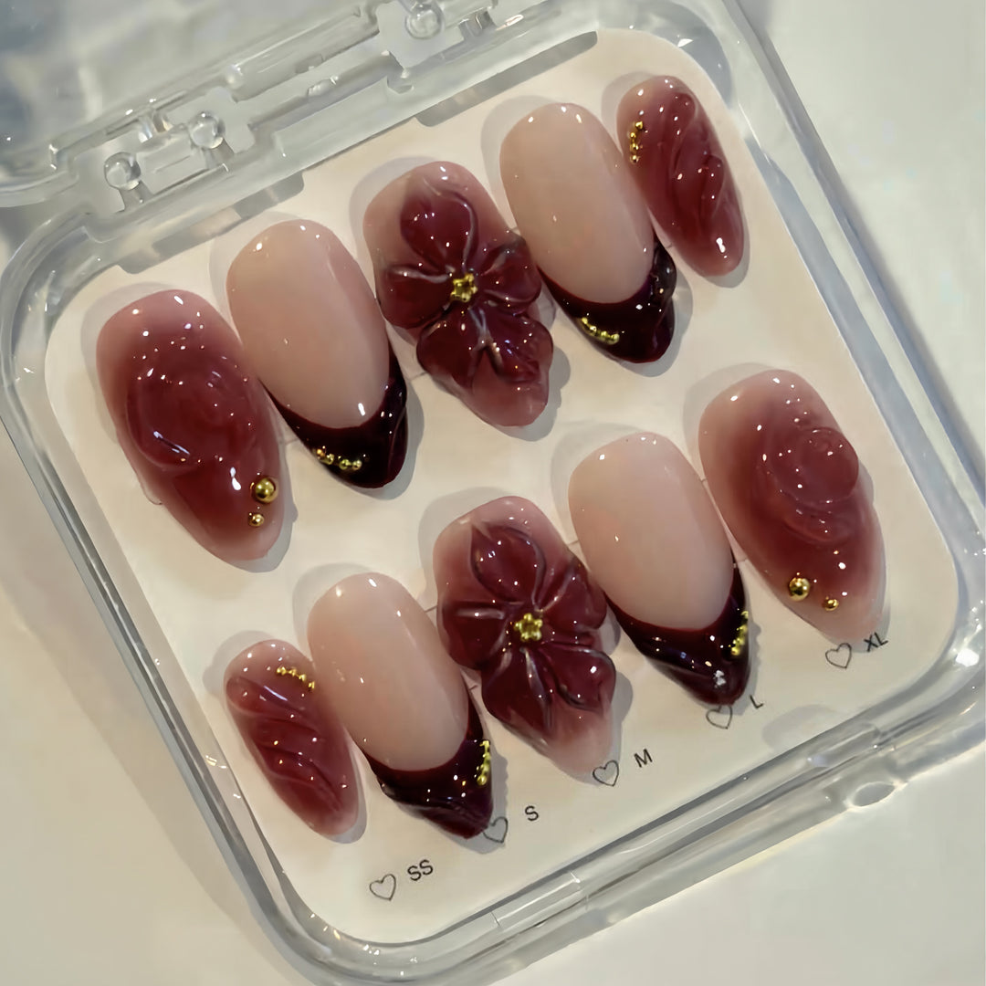Dekoratives 3D-Florales Press-On-Nagelkunst-Set