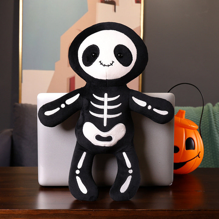 Weiches Plüsch-Skelett-Panda-Sitz-Kuschel-Puppe mit besticktem Knochenmotiv Karnz