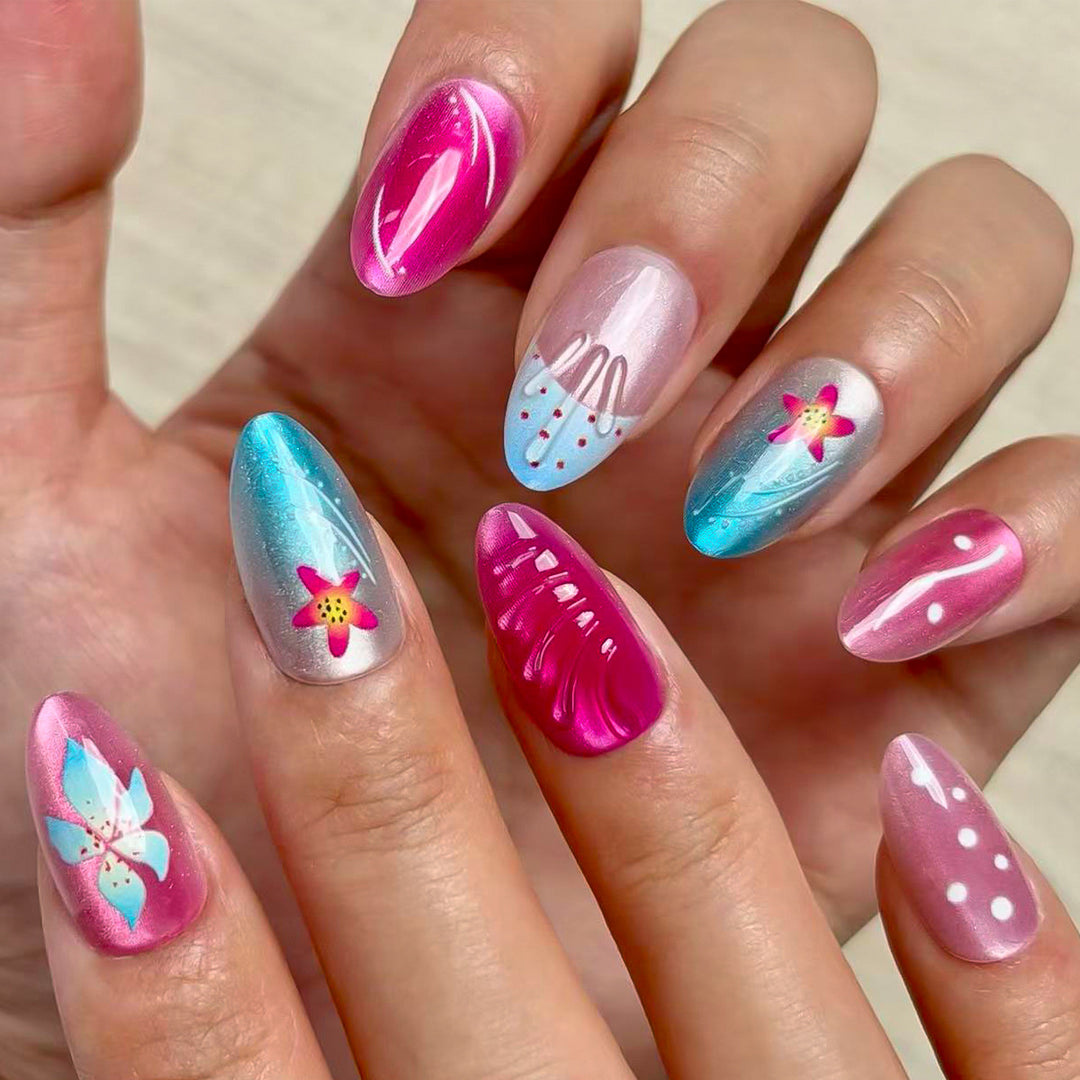 Künstlerisches Blumendesign Press-On Nagelset Karnz