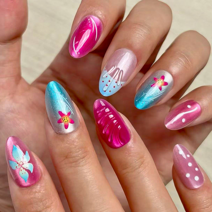 Künstlerisches Blumendesign Press-On Nagelset Karnz