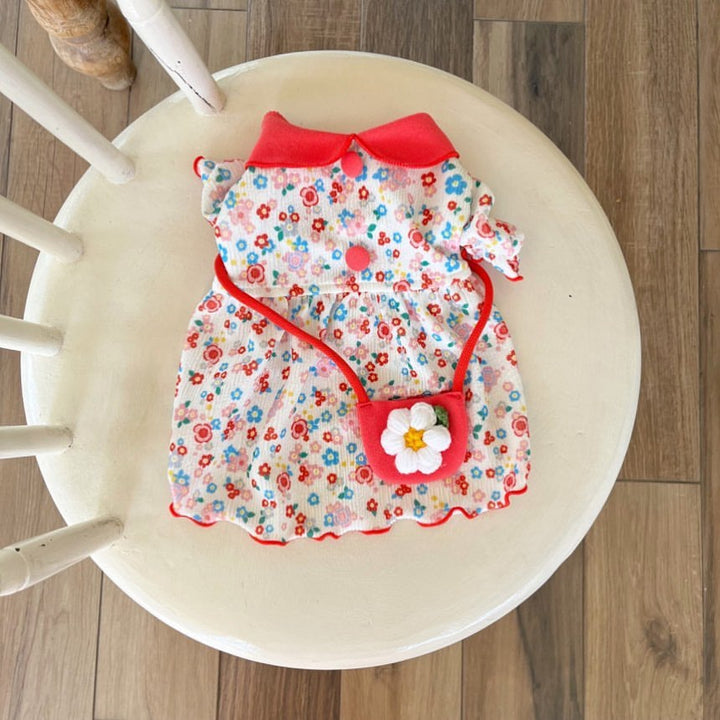 Baby Blumen Ripp Baumwollkleid mit Peter-Pan-Kragen