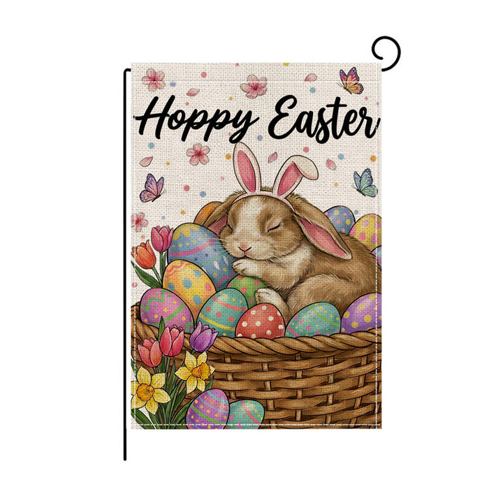 Dekorative Outdoor-Burlap-Textur Ostern Gartenfahne mit doppelseitigem Druck und Fahnenhülse