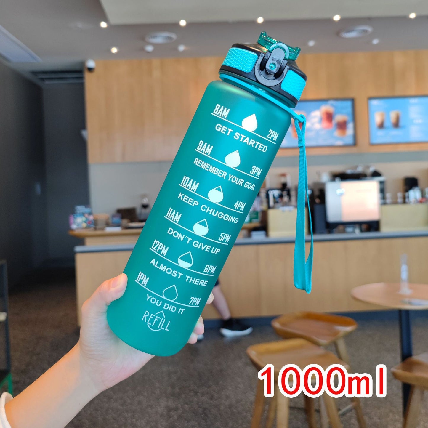 Damen motivierende Wasserflasche mit Zeitmarkierungen Karnz