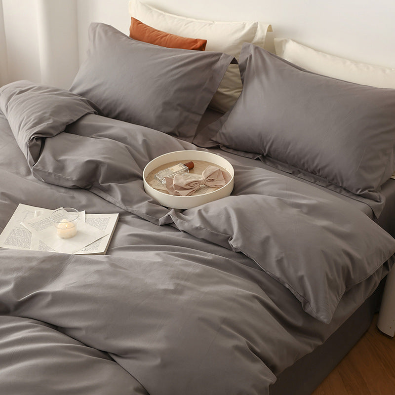 Wendbares Baumwoll-Satin-Bettbezug-Set mit Hotelverschluss und kontrastierter Kantenverarbeitung