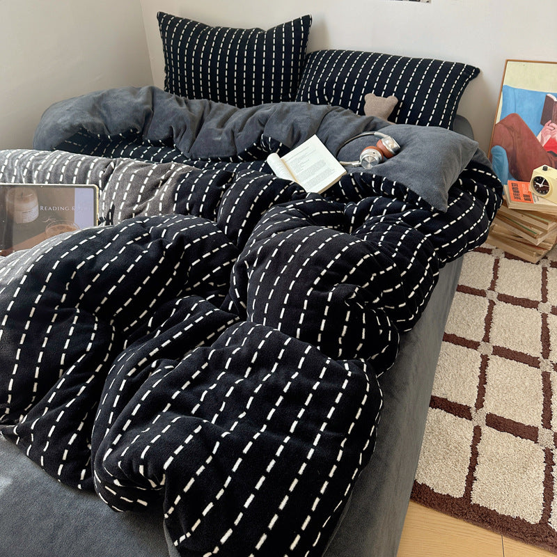Premium Weiche Gestreifte Fleece Bettwäsche Set