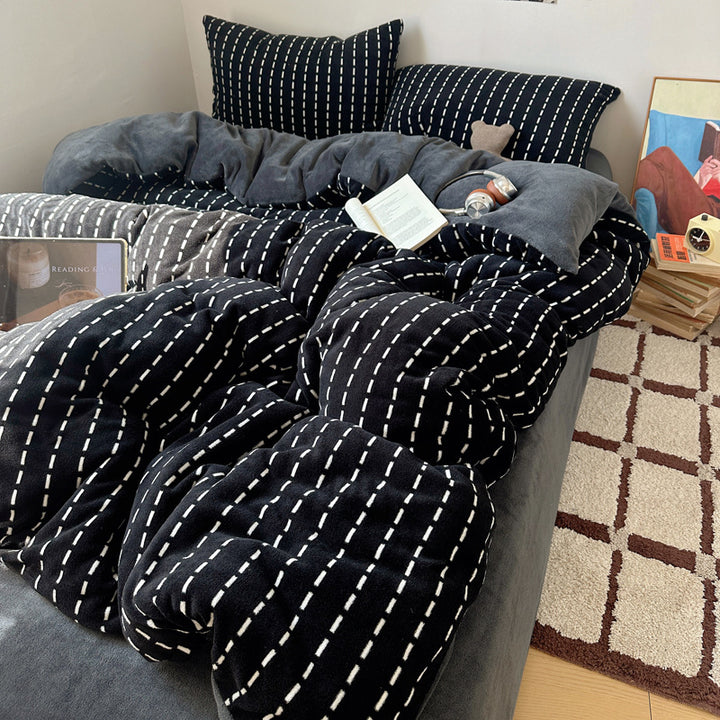 Premium Weiche Gestreifte Fleece Bettwäsche Set