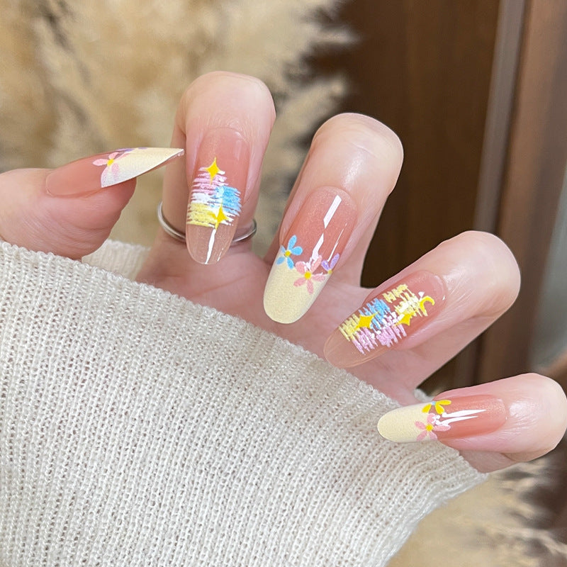 Künstlerisches Design Press-On Nails Set mit floralem Muster Karnz