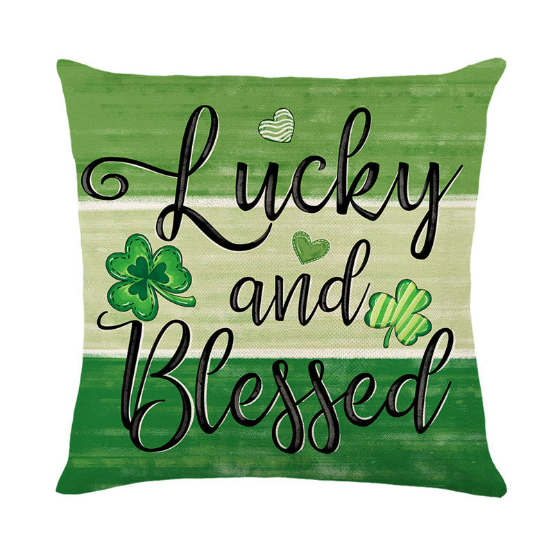 Dekorative Baumwoll-Leinen St. Patrick's Day Quadrat Kissenbezug mit Shamrock-Druck