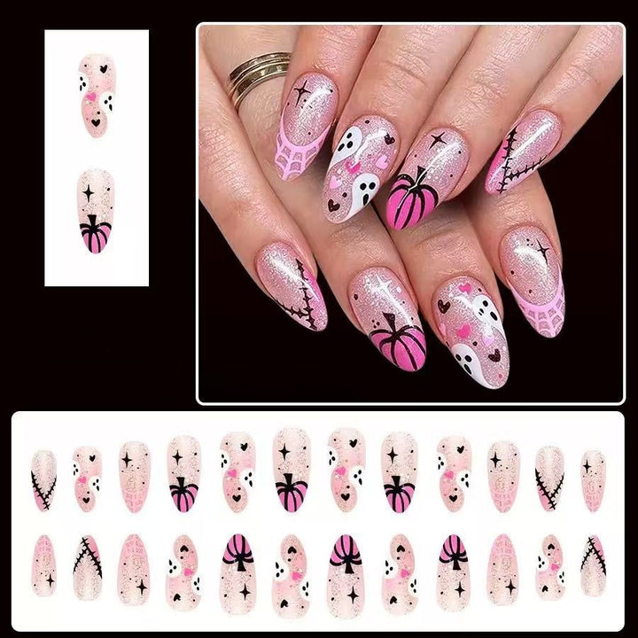 Kunstnagelset mit kreativem Halloween-Motiv und Glitzer Karnz