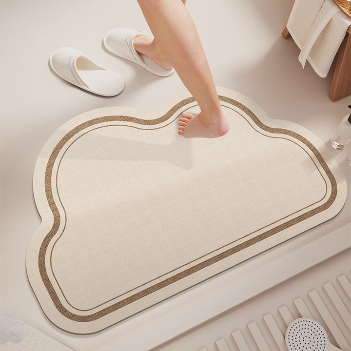 Cloud-Shaped Absorbent Microfiber Bath Mat with Non-Slip Backing and Palm Leaf Print