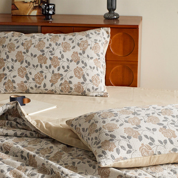 Baumwoll-Leinen Wendebettwäsche-Set mit gewebtem Blumenjacquard