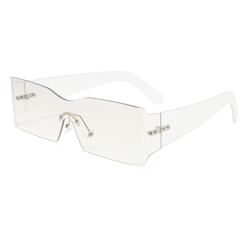 Damen futuristische Mode-Sonnenbrille mit transparentem Gestell Karnz
