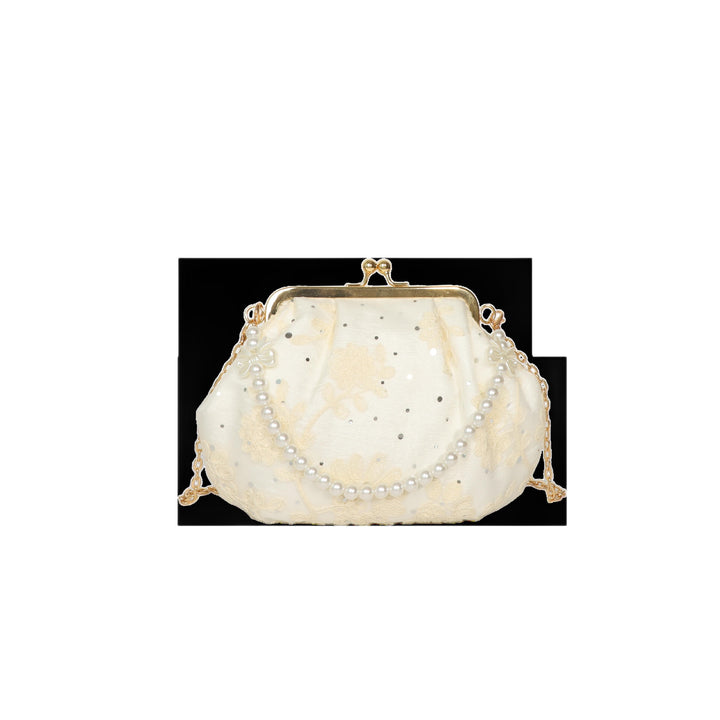 Gestickte Clutch-Handtasche mit Perlenakzenten