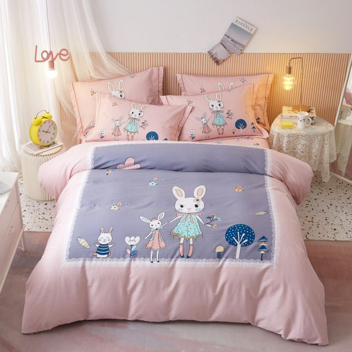 Reversible Brushed Cotton Duvet Cover Set with Pine Tree Embroidery
