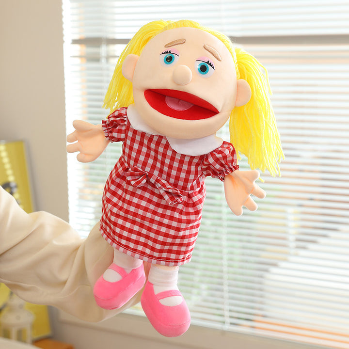 Handpuppe Plüsch Junge Charakter mit beweglichem Mund und weichem Stoffkörper Karnz