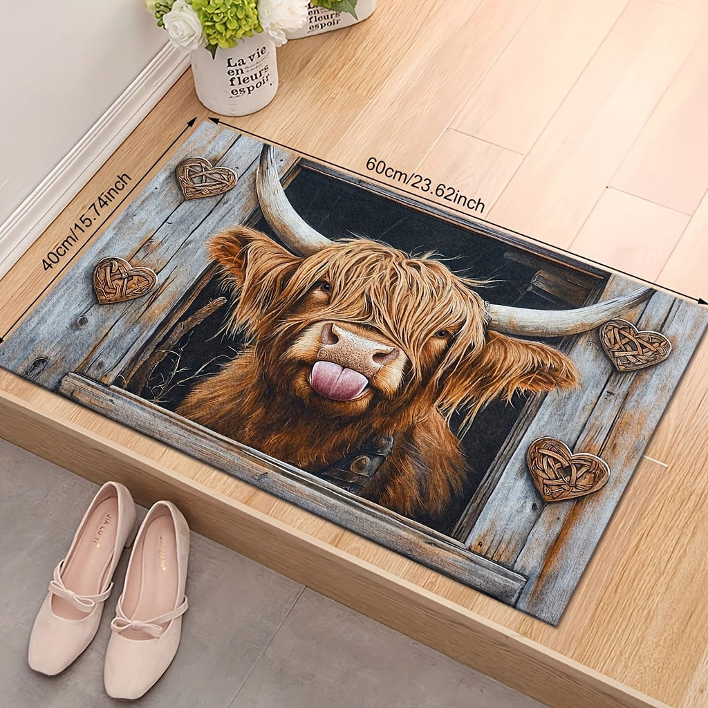 Fantasievoller Highland Cow-Themen-Bereichsteppich