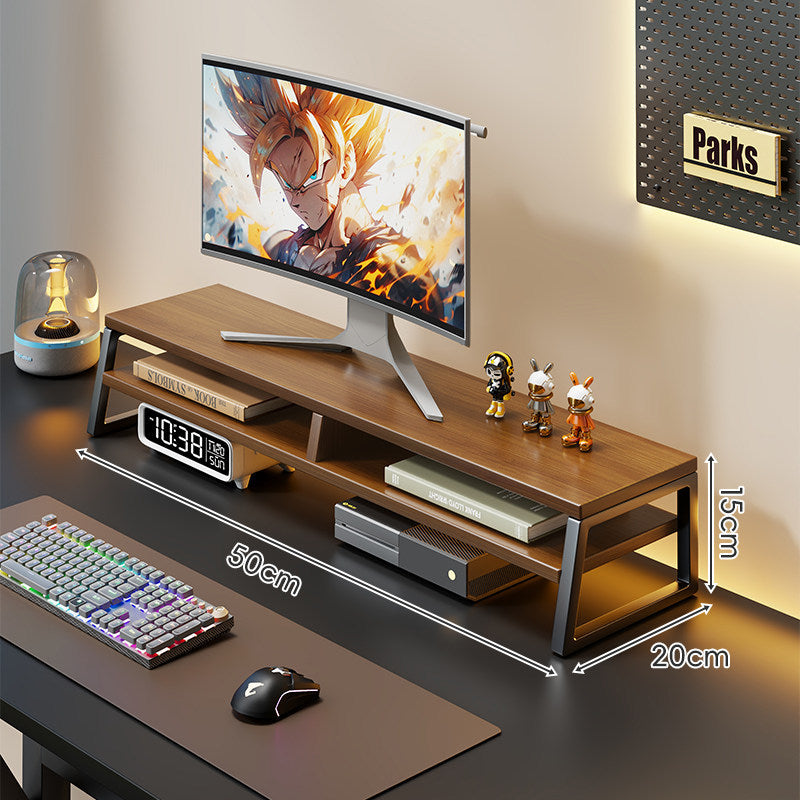 Holz-Monitorständer mit Metallrahmen Erhöhte Desktop-Regal