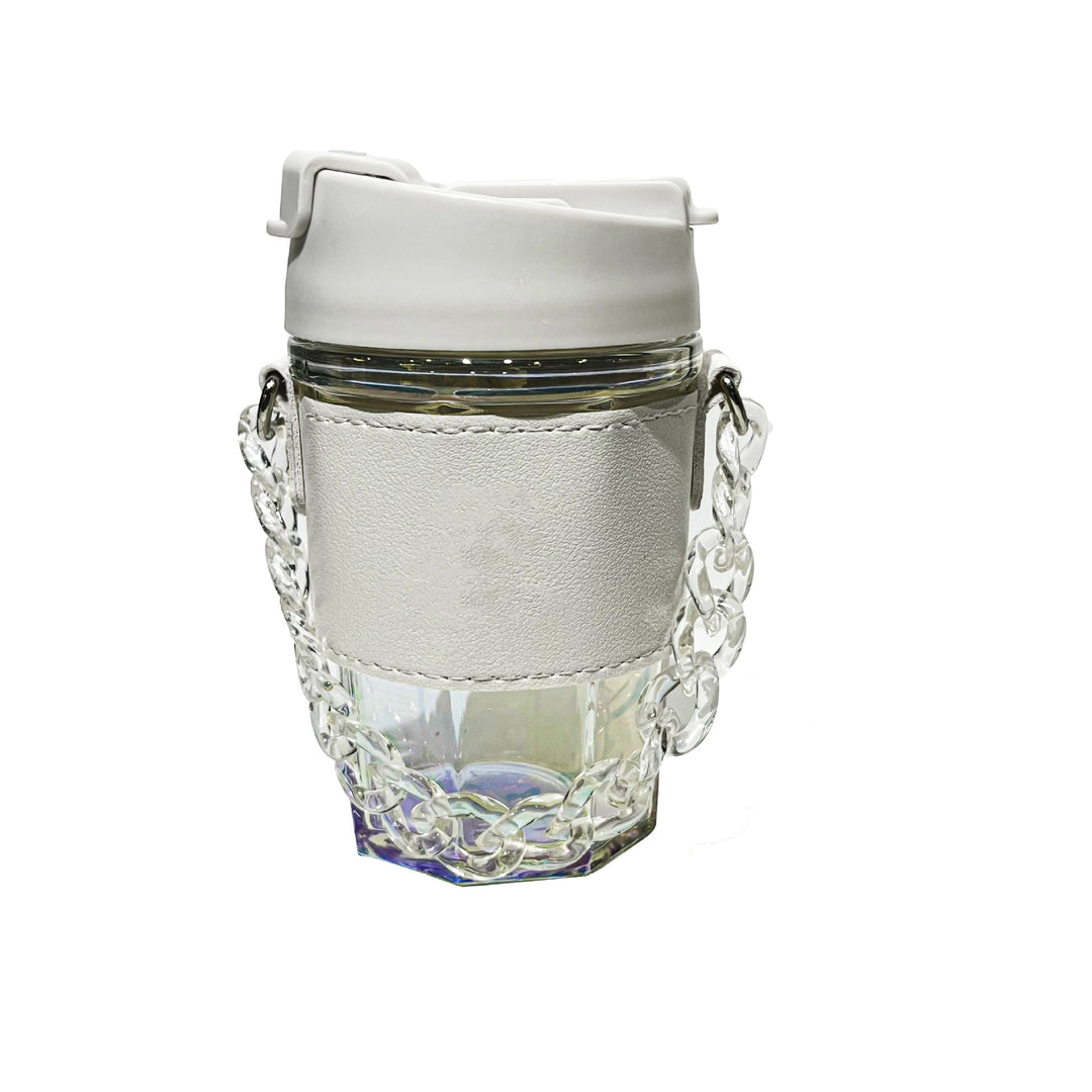 Damen trendiger Glasbecher mit Ketten-Tragegurt Karnz