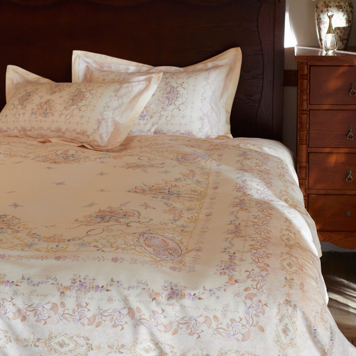 Elegantes Satin-Bettbezug-Set mit Paisley- und Blumen-Dekor sowie verdecktem Reißverschluss