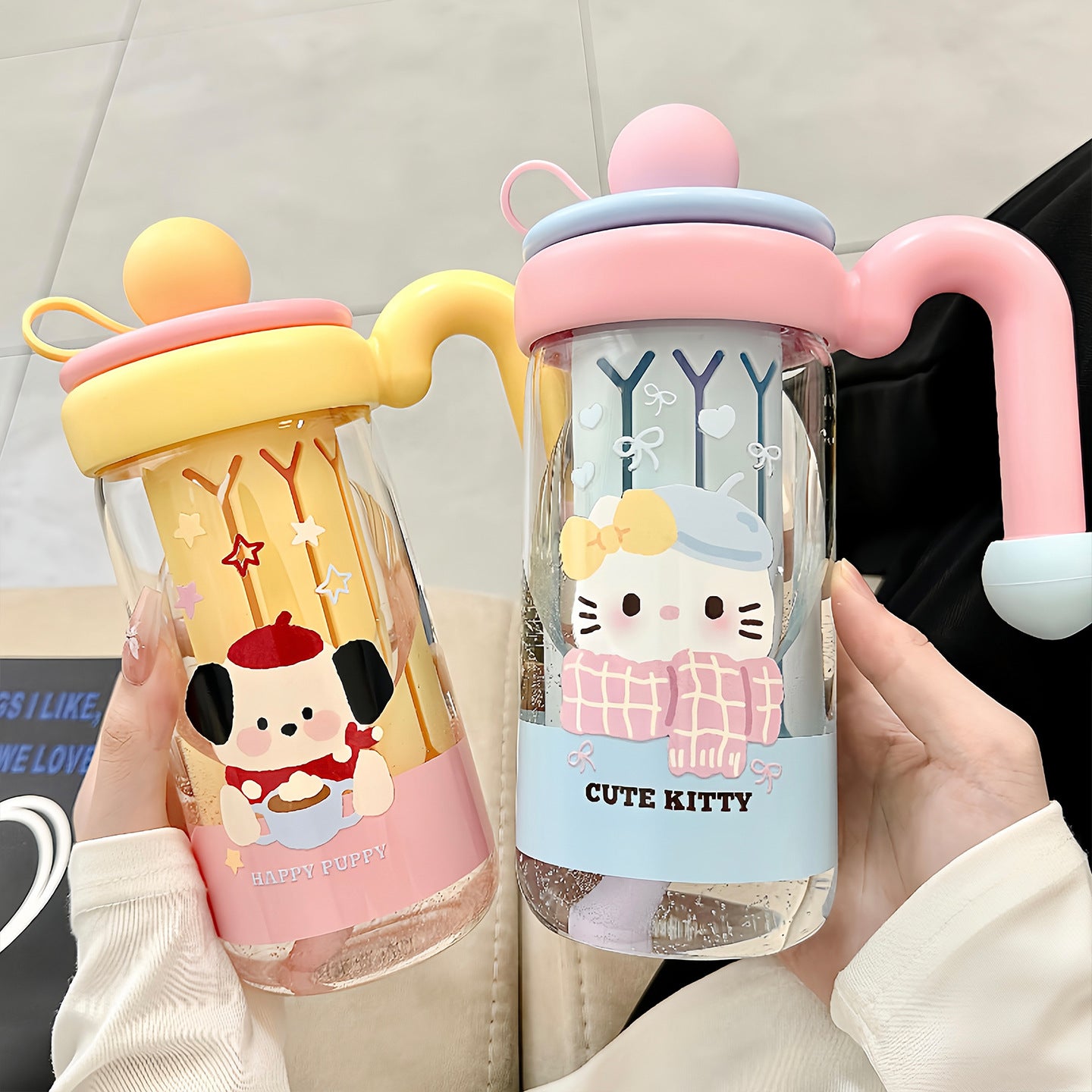 Damen Trinkflasche mit verspieltem Katzenmuster Karnz