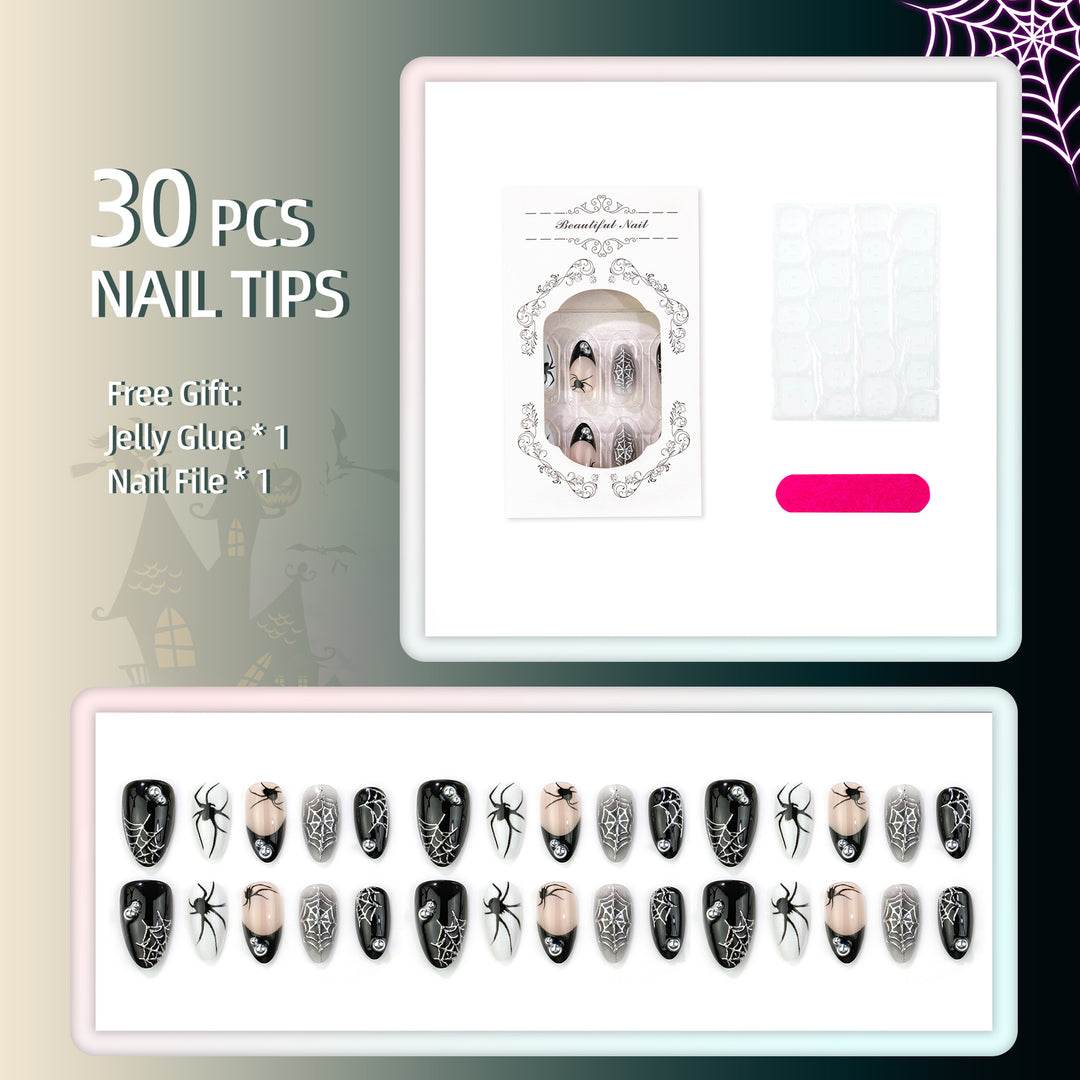 Halloween-Themen Press-On Nail Set mit Spinnen- und Netzdesign Karnz