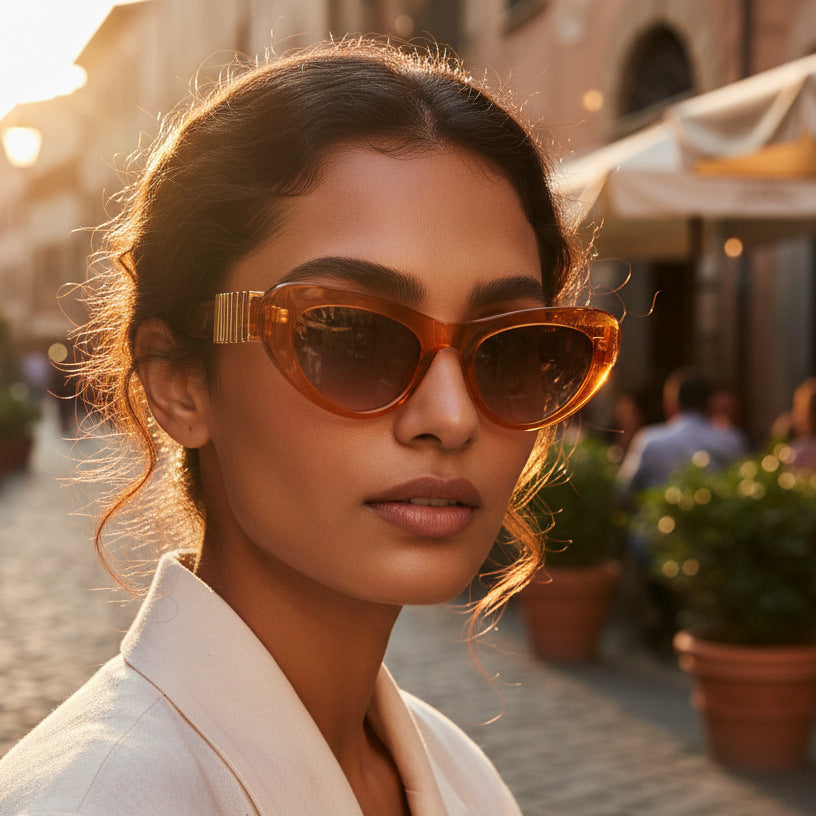 Damen Designer-Sonnenbrille mit luxuriösem Metallrahmen und stilvollen Verzierungen Karnz