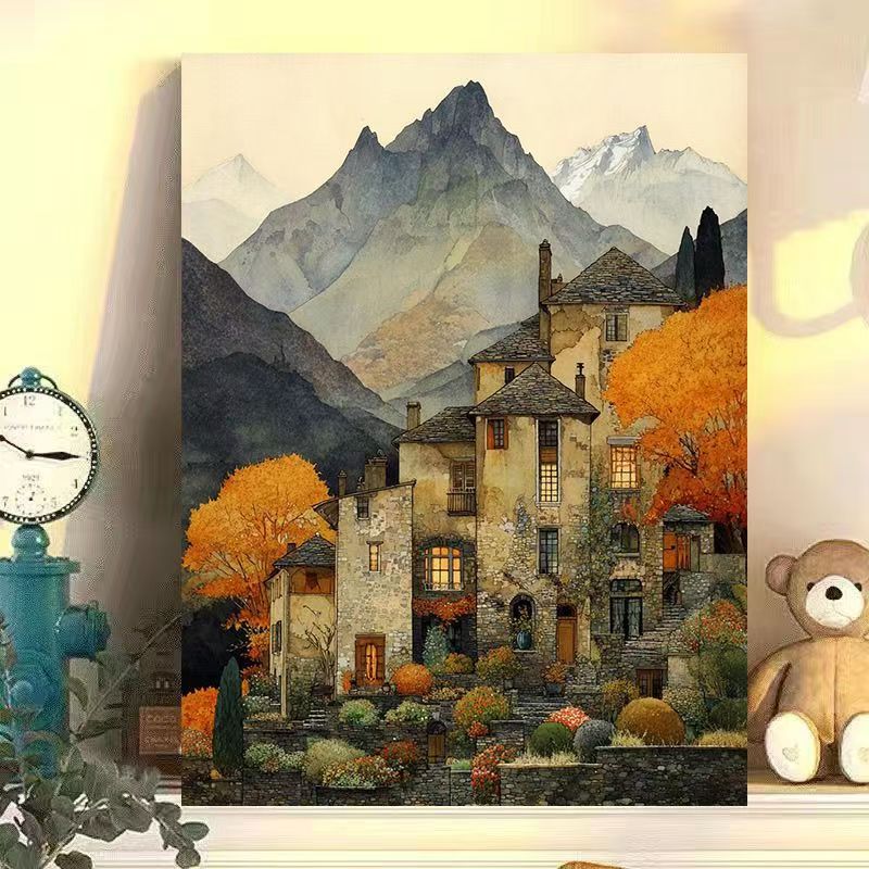 Vintage Europäische Landschaft Leinwand Kunstdruck Karnz