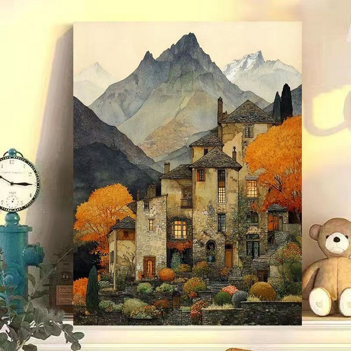 Vintage Europäische Landschaft Leinwand Kunstdruck Karnz