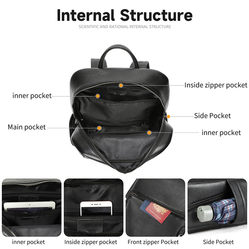 Premium Leder Mehrere Fächer Rucksack