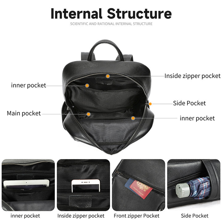 Premium Leder Mehrere Fächer Rucksack