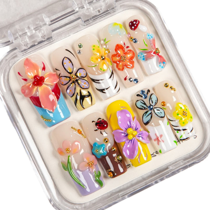 Künstlerisches Blumenmuster Press-On Nagelset  1791254903