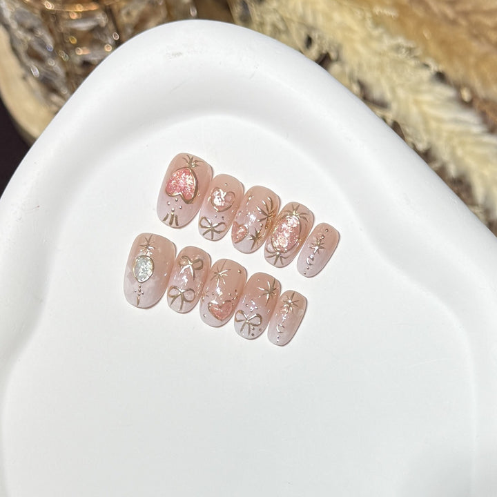 Dekorativer Press-On Nail Art Set mit Herz- und Glitzerakzenten Karnz