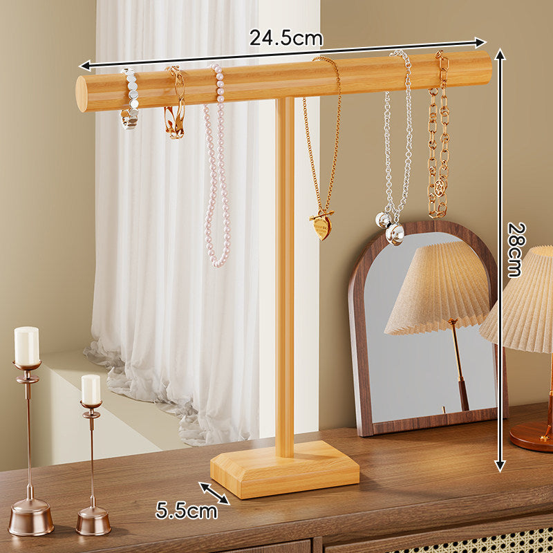 Holzständer für Halsketten und Armbänder mit T-Bar-Organizer und beschwertem Sockel