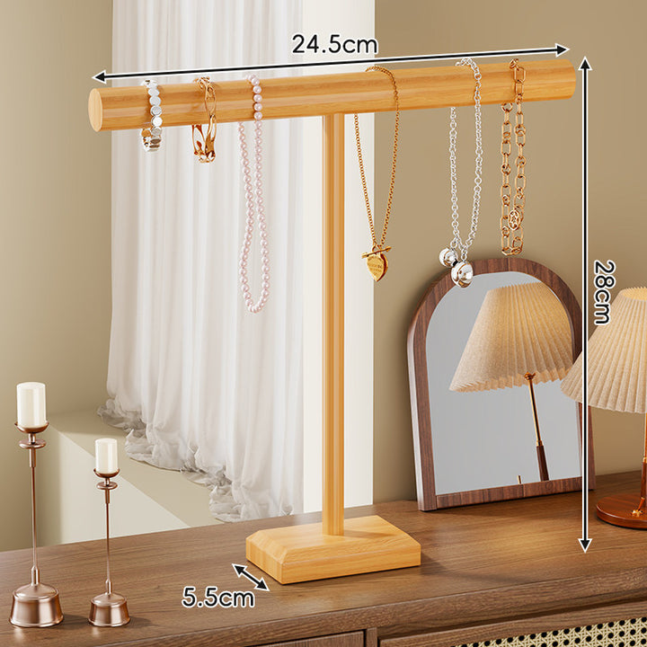 Holzständer für Halsketten und Armbänder mit T-Bar-Organizer und beschwertem Sockel