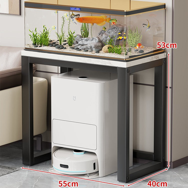 Gold-Metall-Aquarium-Konsole mit Kunstmarmorplatte und Robotersauger-Aufbewahrung