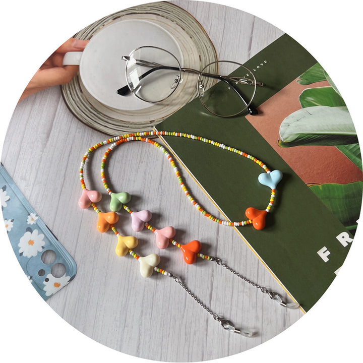 Bunte Herz Perlen Brille Kette Karnz