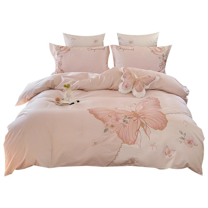 Bestickte Seidengriffige Schmetterlingsblüten Bettbezug Set