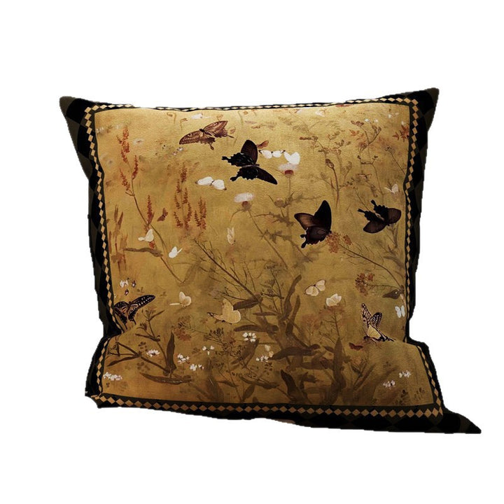 Botanical Sketch Velvet Square Throw Pillow Cover with Zebra-Trim Hidden Zipper