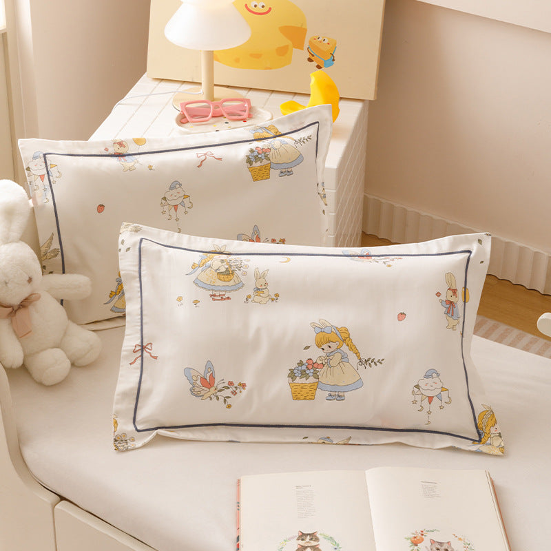 Kinder-Kissenbezug-Set aus weicher Baumwoll-Perkal mit niedlichem Tierprint und Zierpaspel