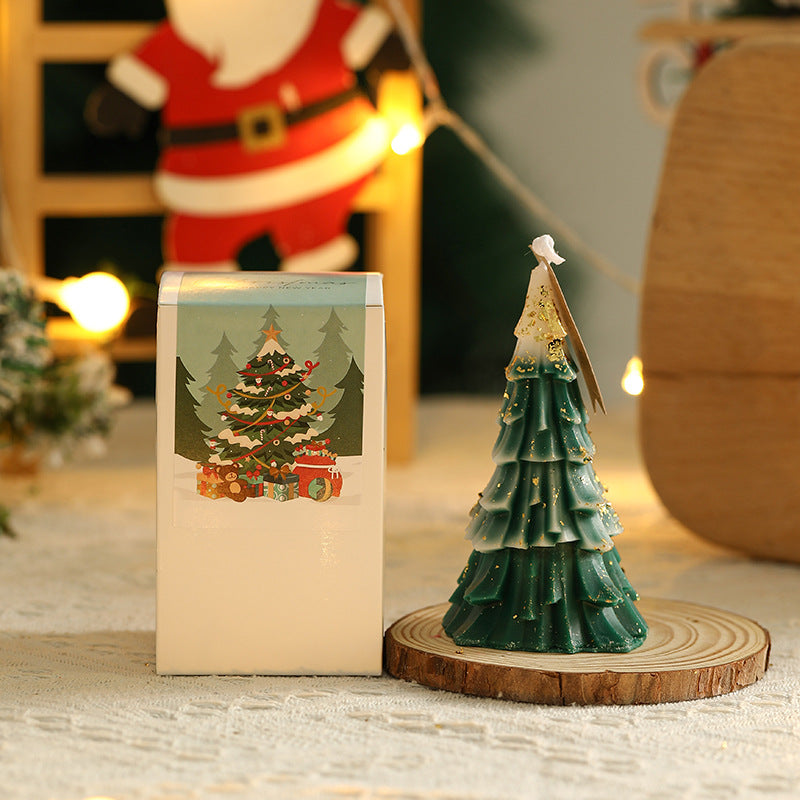 Festive Schichtige Kiefernnadel Texturierte Dekorative Tischwachs Baumkerze