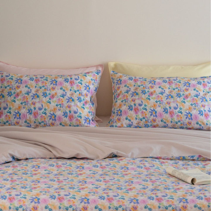 Floral Aquarell Baumwoll-Satin Bettwäsche Set