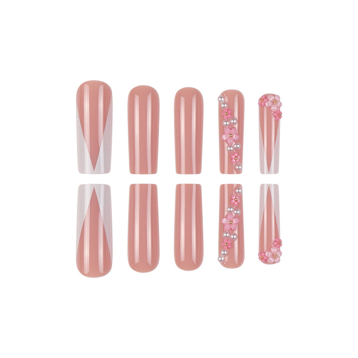 Dekoratives florales Nagelkunst Press-On Set Karnz