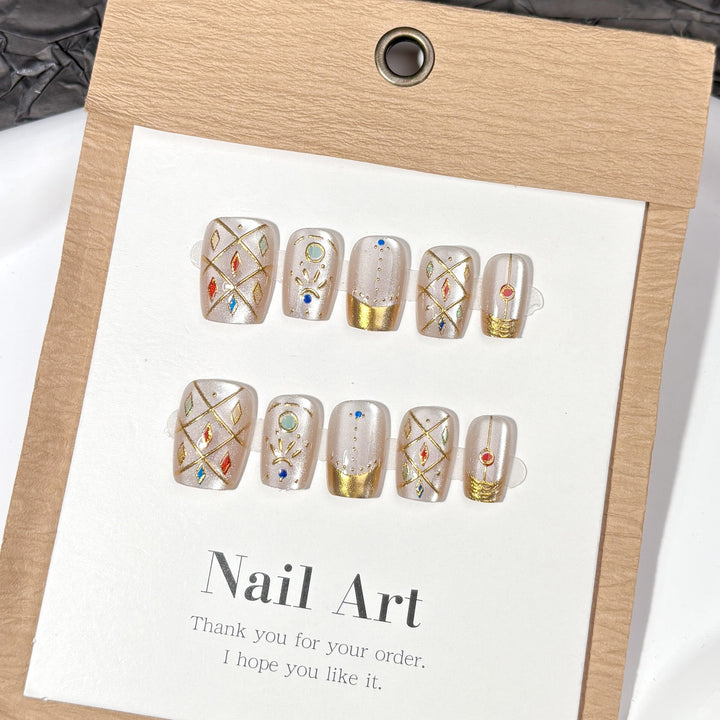 Luxuriöses Metallic Detailliertes Press-On Nagelset
