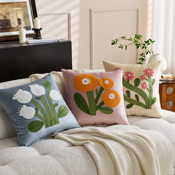 Quadratisches Samt Tufted Floral Chenille Applikationskissenbezug