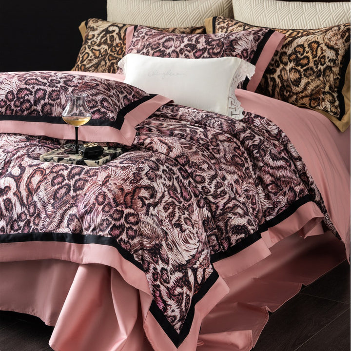 Luxe Leopard Jacquard Bettbezug Set mit Satin-Trim Oxford Kissenbezügen