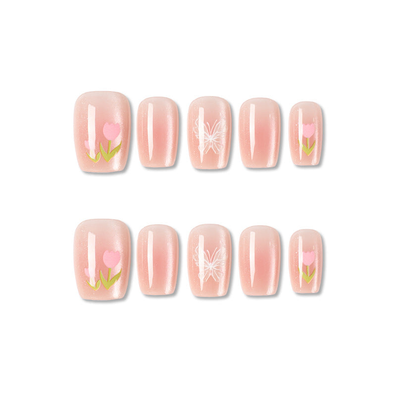 Künstlerisches Press-On-Nagelset mit floralen Akzenten Karnz 1787395327