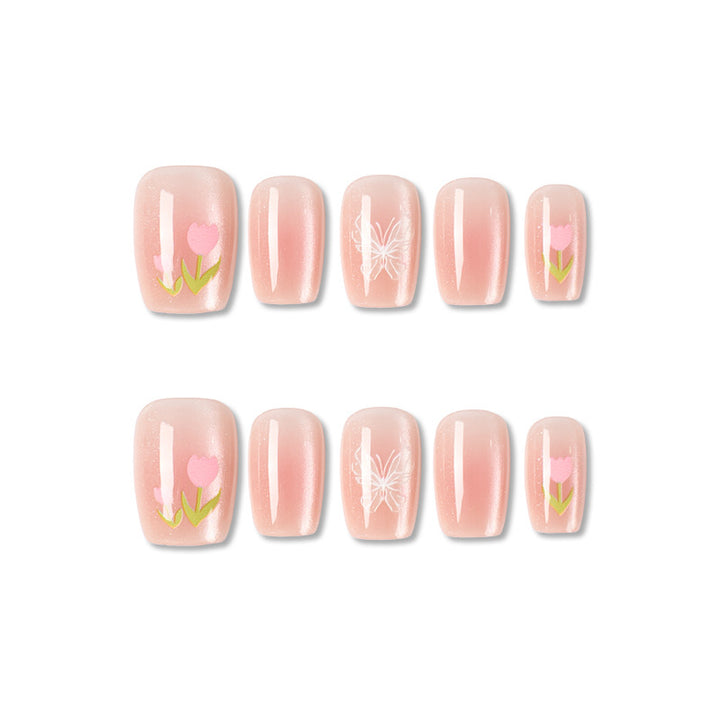 Künstlerisches Press-On-Nagelset mit floralen Akzenten Karnz 1787395327