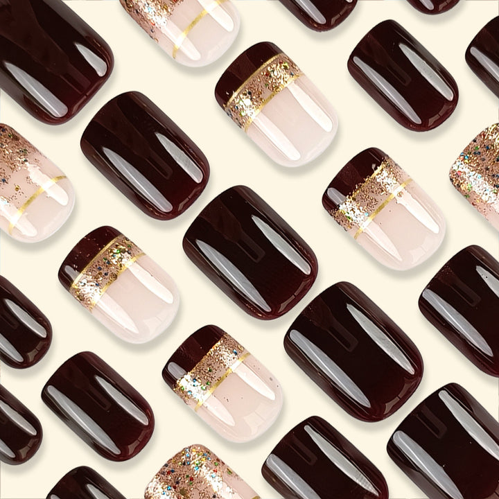 Glitzerndes French Tip Nagelkunstset Karnz
