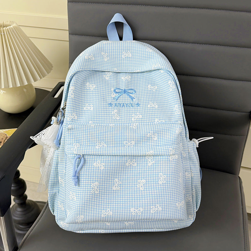 Charmanter Rucksack mit Schleifenverzierung im Gingham-Muster Karnz
